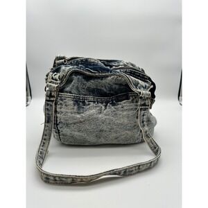 Shane Vintage Acid Wash Denim Shoulder Bag Blue 80s 90s Retro Hobo Purse Sky 56